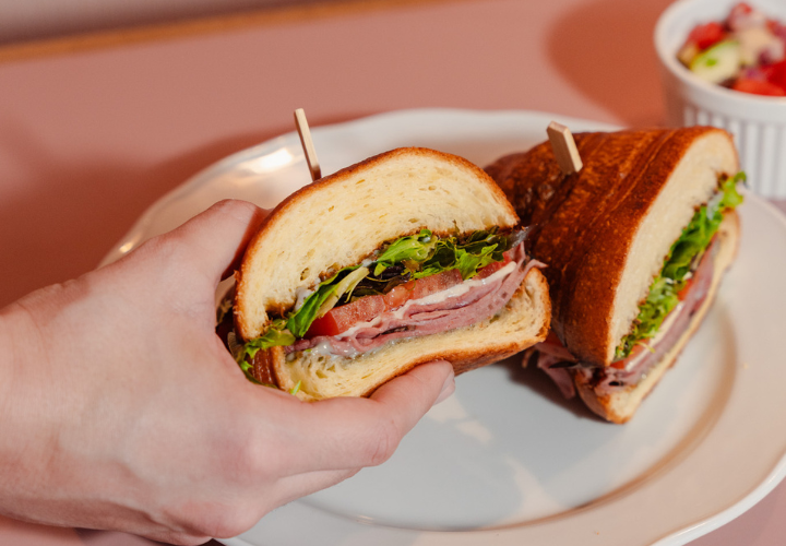Best pastrami sandwich in Miami served at Bobe Kitchen & Bakery with Mediterranean flavors