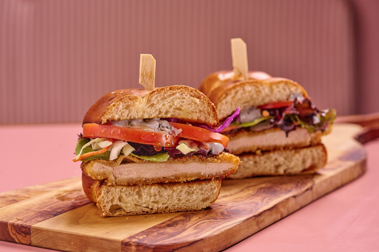 Modern artisan lunch sandwich with balanced ingredients in Downtown Miami at Bobe Kitchen